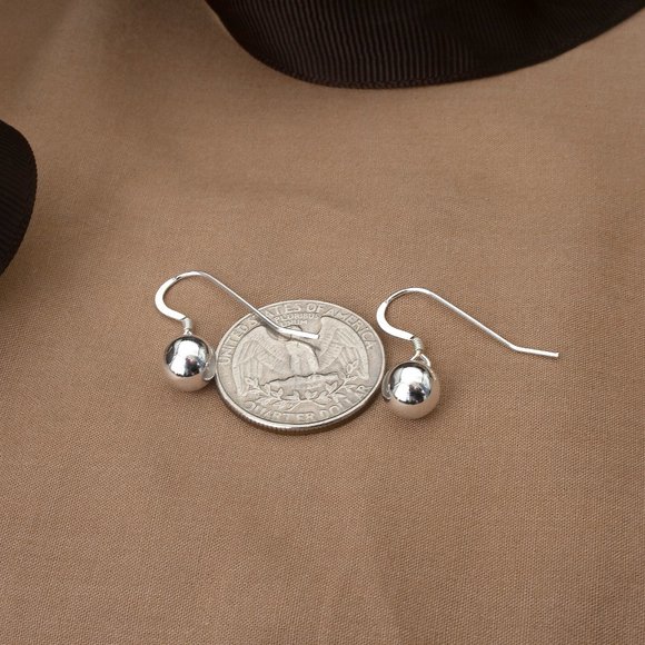 925 Sterling Silver Hook Earrings with Dangle Balls, Simple Classical Earrings - Picture 3 of 5